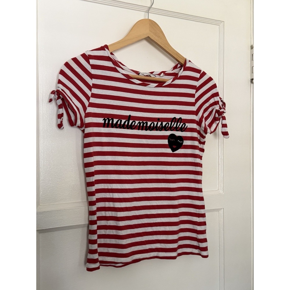 Naf Naf Vintage Y2K Striped French Mademoiselle Red Shirt Babydoll Sz S Velvet